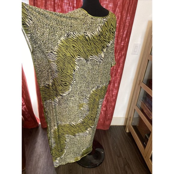 Vtg AL MAKDOOMI Kaftan Lounge Mumu Animal Print Safari Size S/M Dress Coverup - Picture 2 of 16